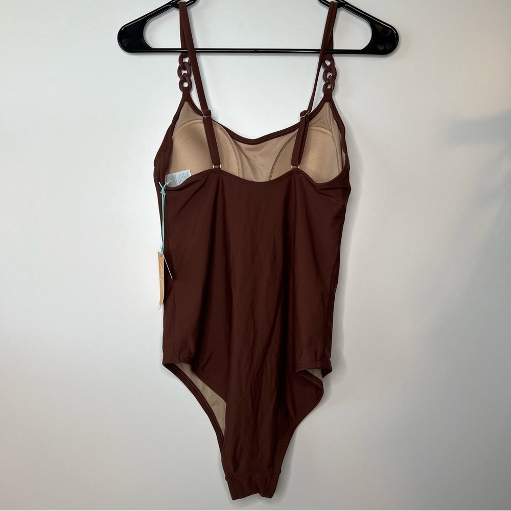 NEW Chain Link Medium Coverage One Piece Swimsuit Kona Sol Brown Bikini Women’s‌ - Picture 10 of 12